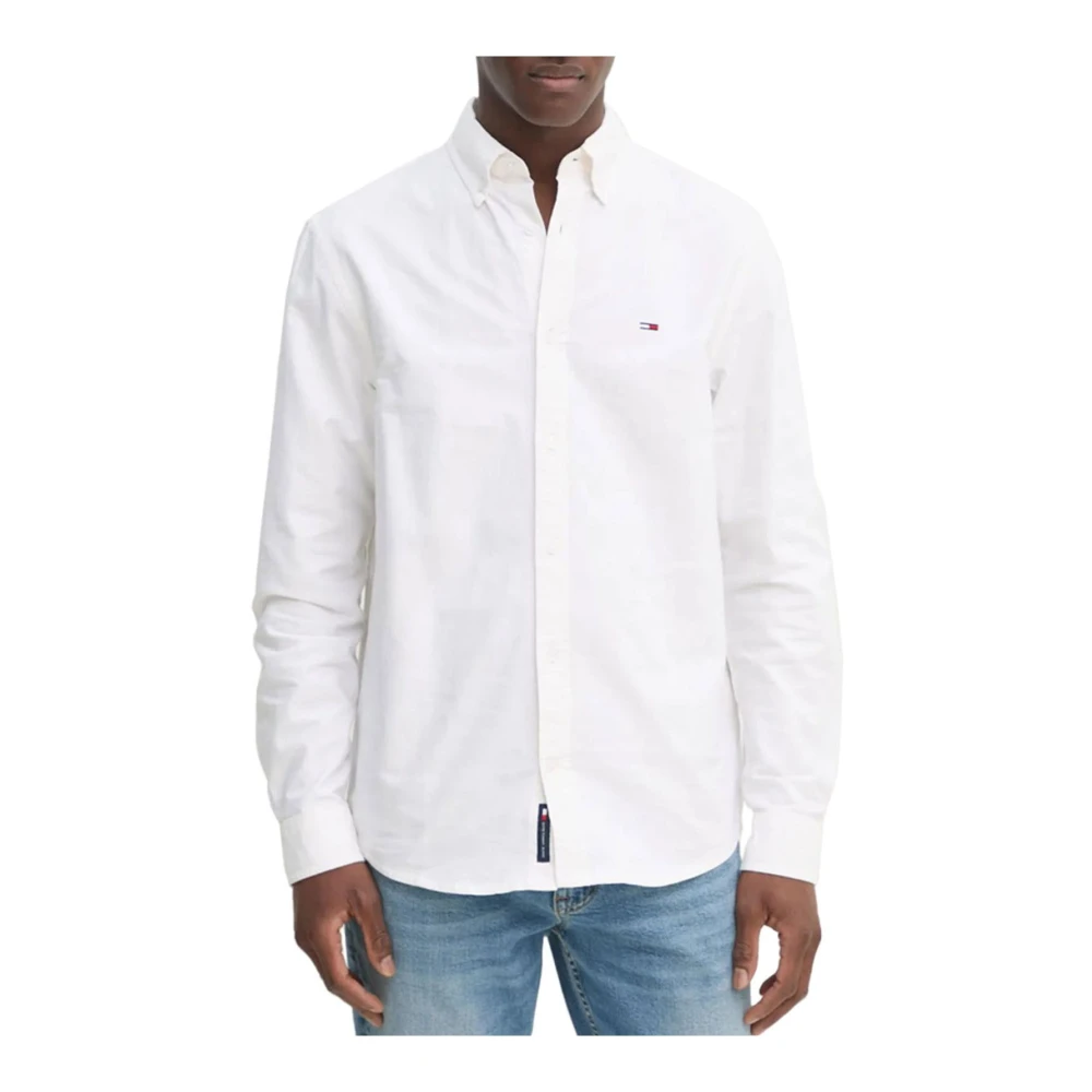 Tommy Jeans Lange mouw katoenen logo shirt White Heren