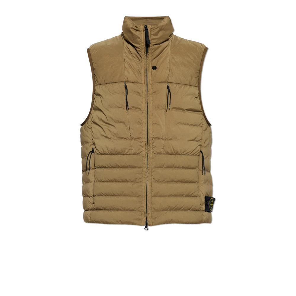 Stone Island Men's Green Waistcoats, M, Down Vest With Stand-Up Collar