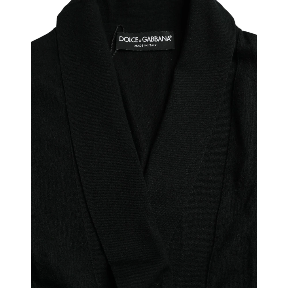 Dolce & Gabbana Luxe Zwarte Kasjmier Badjas met Tailleband Black Heren