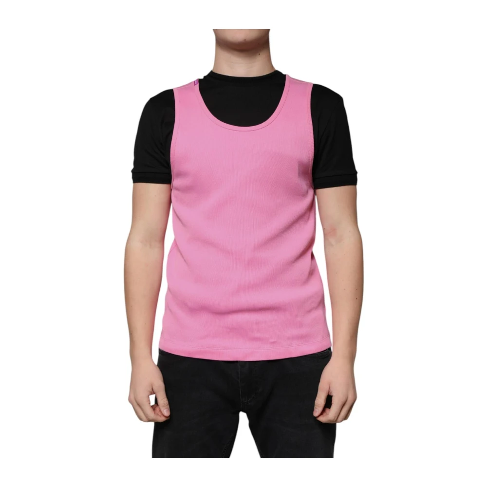 Dolce & Gabbana Men's Pink Ribbed Tank Top - Sleeveless Tops - 2XL - Tops
