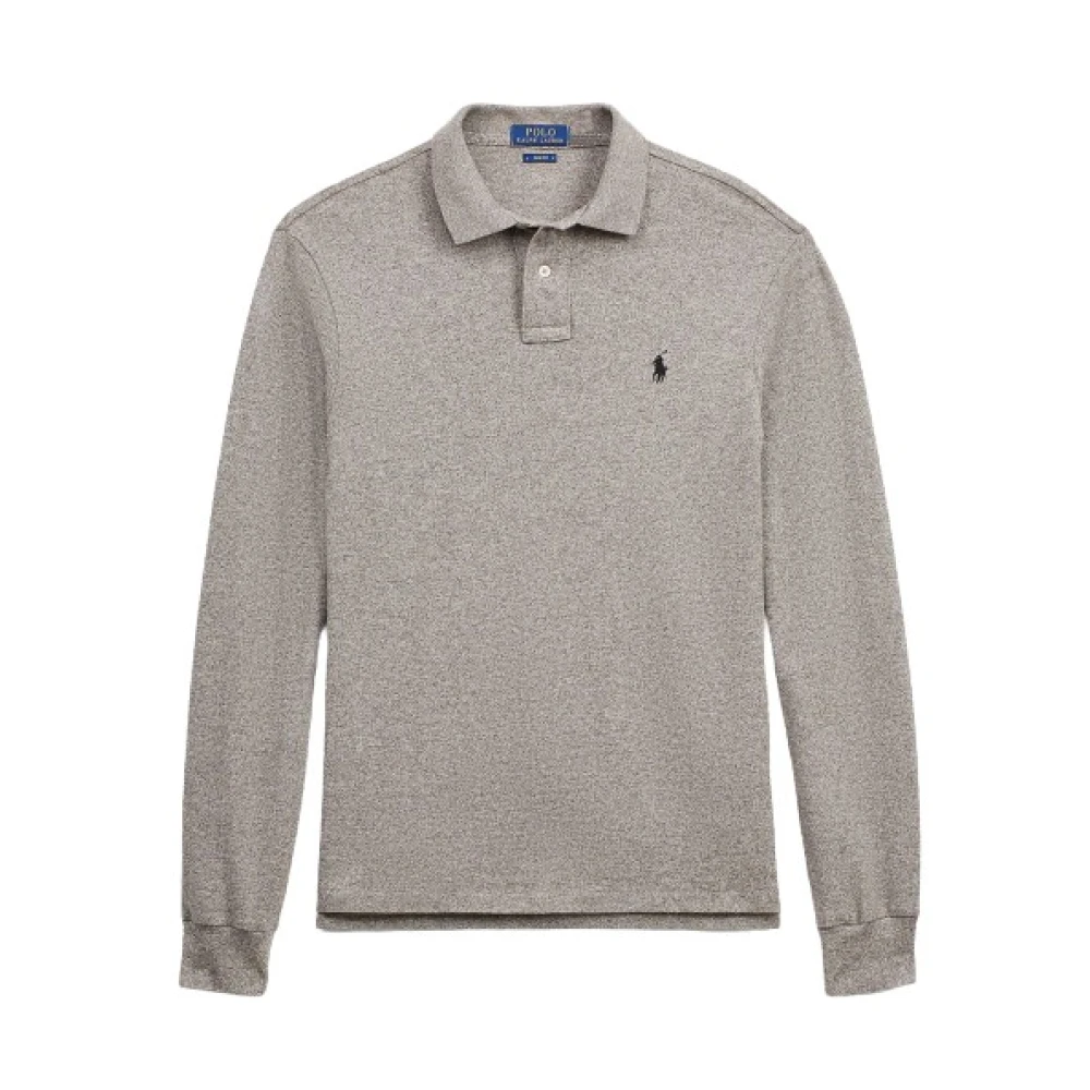 Polo Ralph Lauren Slim Fit Polo Shirt met Lange Mouwen in Grijs Gray Heren