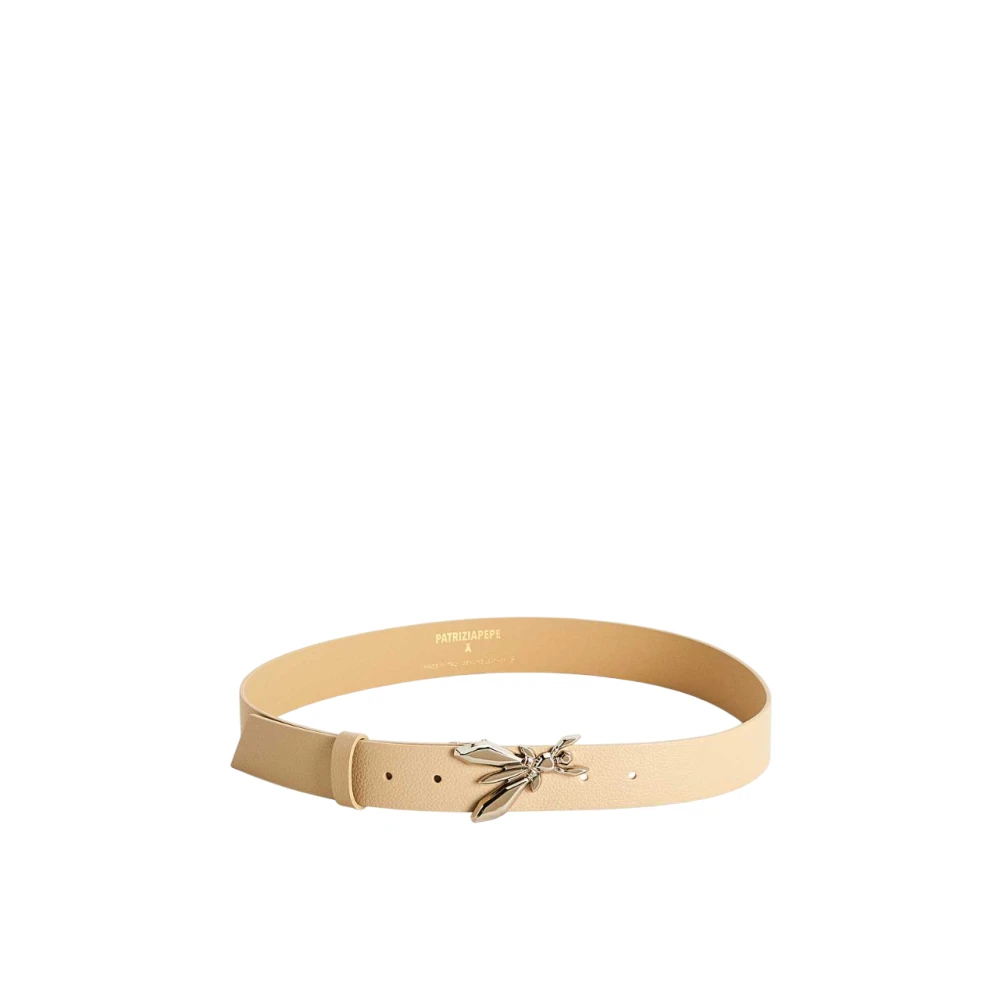 Patrizia Pepe Vrouw Beige Accessoires Dames, S, Leer, Gehamerde Leren Riem Met Vliegensluiting