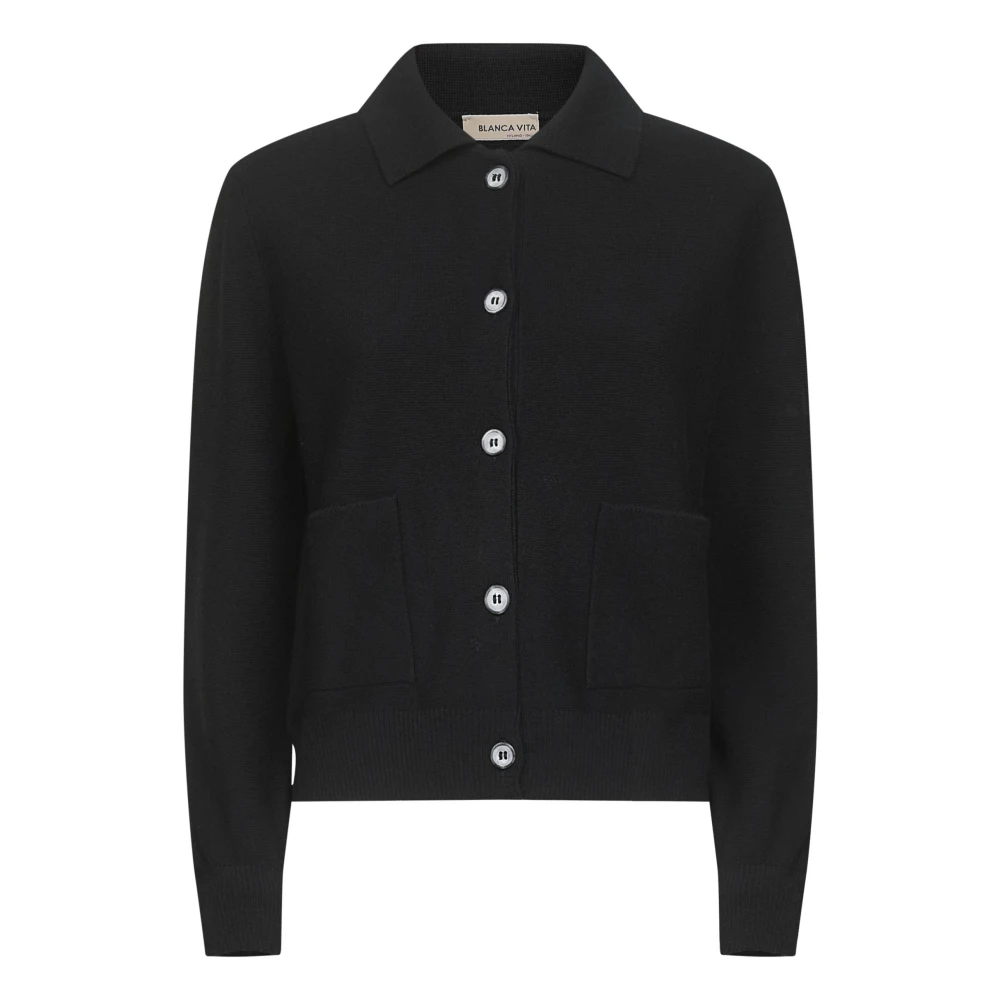 Blanca Vita Virgin Wool Button-Front Cardigan - Female - Cardigans - Black - M - Knitwear