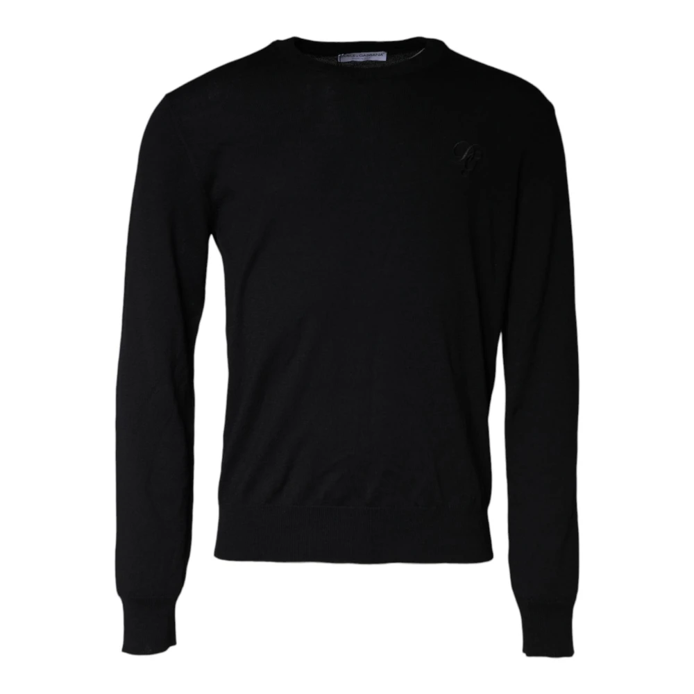 Dolce & Gabbana Zwarte Wollen Gebreide Crew Neck Sweater Black Heren