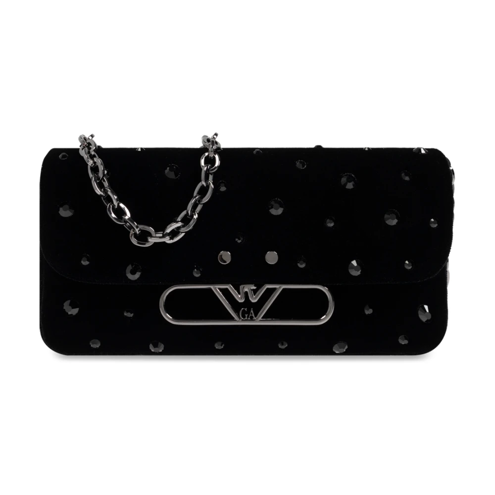 Emporio Armani Velvet Strass Schoudertas met Flap Black Dames