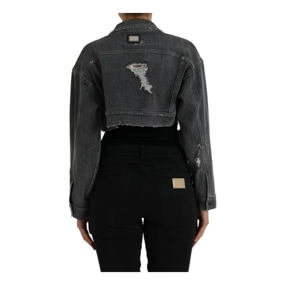Dolce & Gabbana Donkergrijze Cropped Denim Jack Black Dames