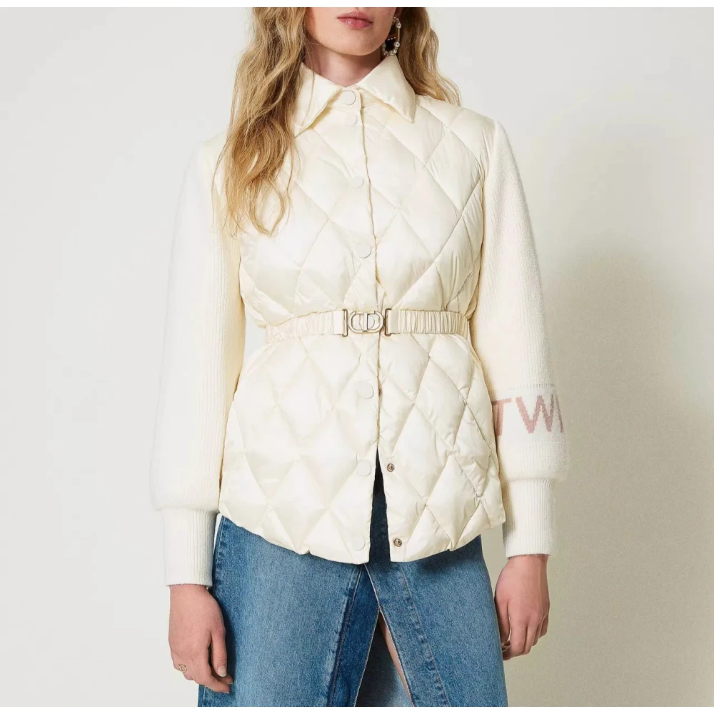 Twinset Gewatteerde Gebreide Mouw Pufferjas Beige Dames