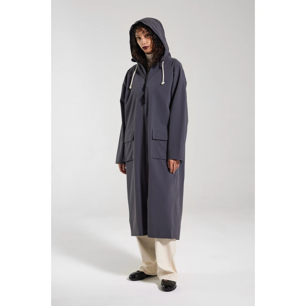 Stutterheim Mat Lang Regenjas met Aqua Guard Rits Blue Dames