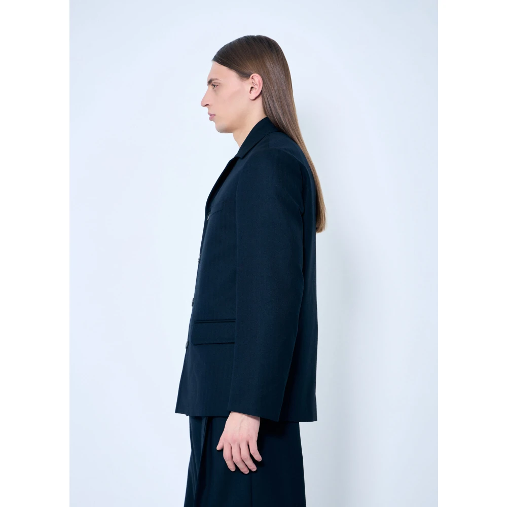 Dries Van Noten Wollen getailleerd jasje met ingesneden revers Blue Heren