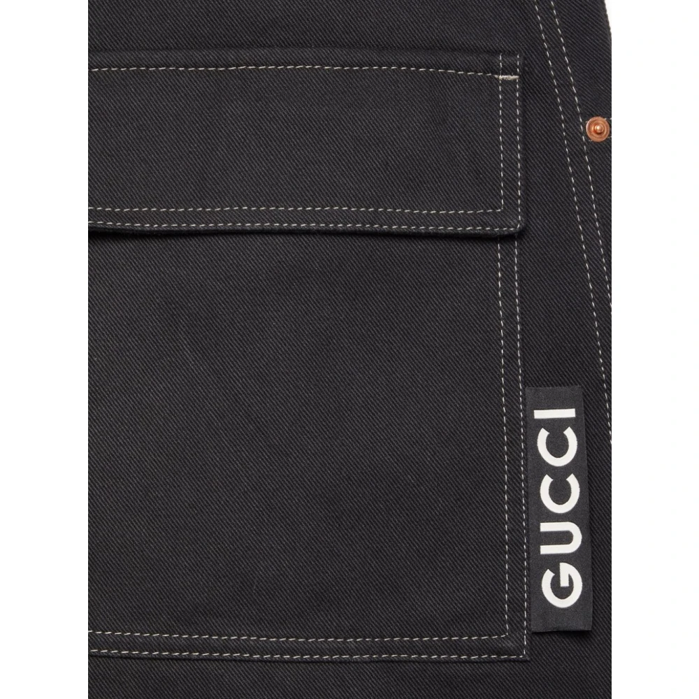 Gucci Zwarte Jeans met Wijde Pijpen en Logo Tag Black Dames