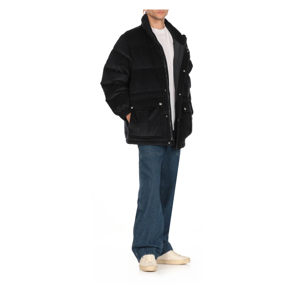 Maison Kitsuné Blauwe Gewatteerde Jas met Corduroy Patroon Blue Heren