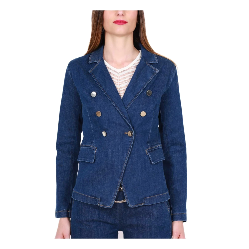 Liu Jo Dubbelrijige denim blazer met gouden knopen Blue Dames