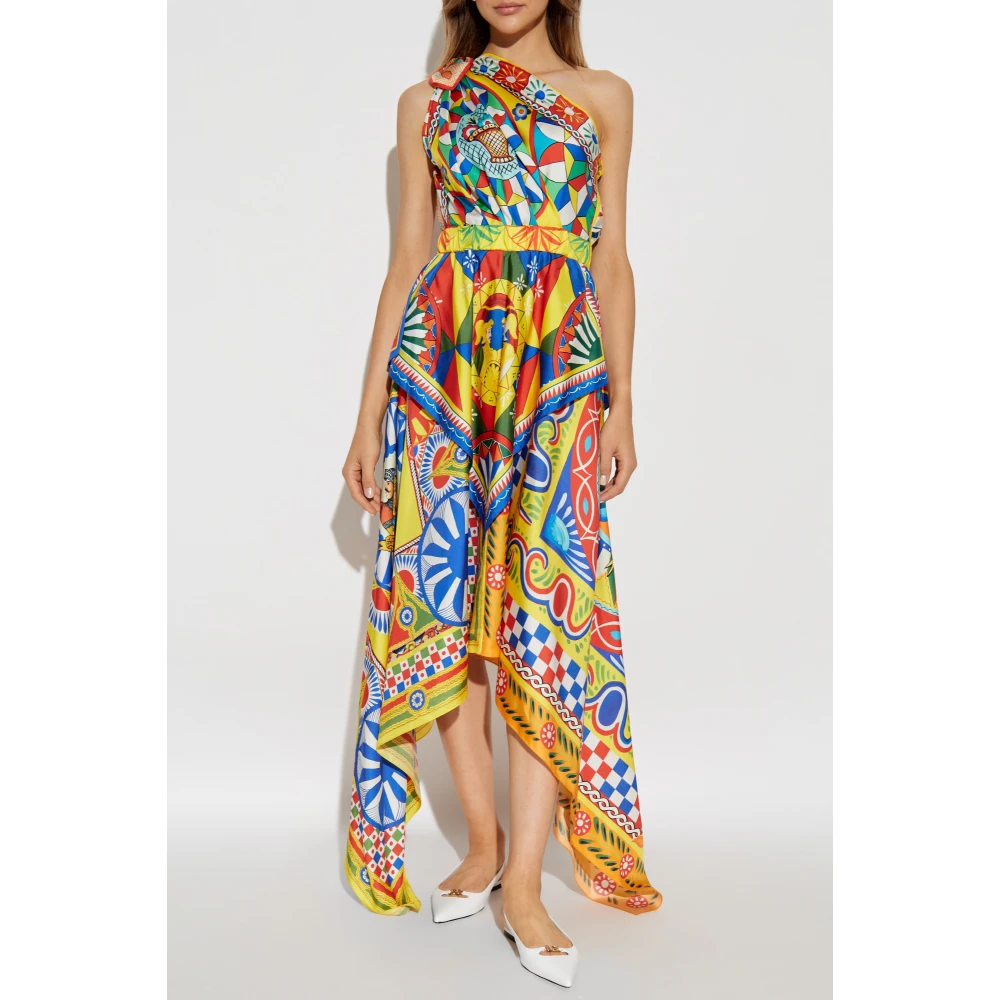 Dolce & Gabbana Zijden jurk met Carretto-patroon Multicolor Dames