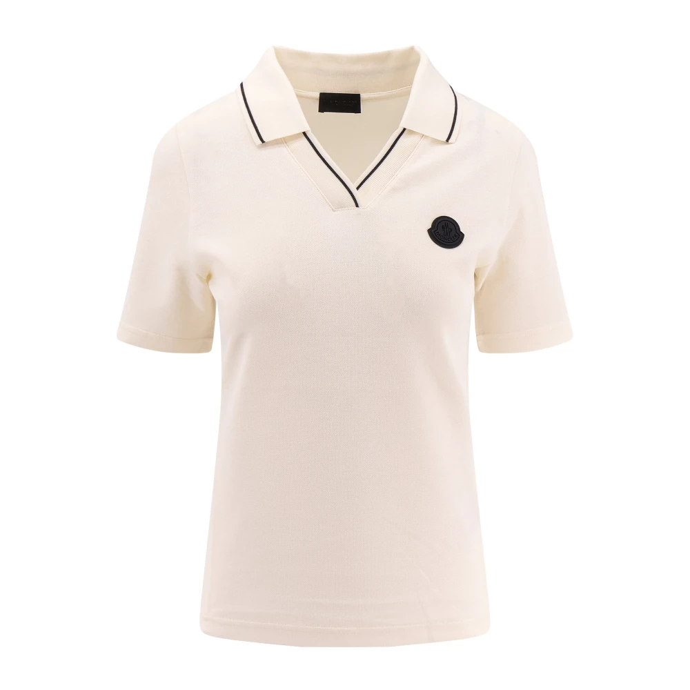 Moncler Katoenen Polo Shirt met Contrasterende Profielen White Dames