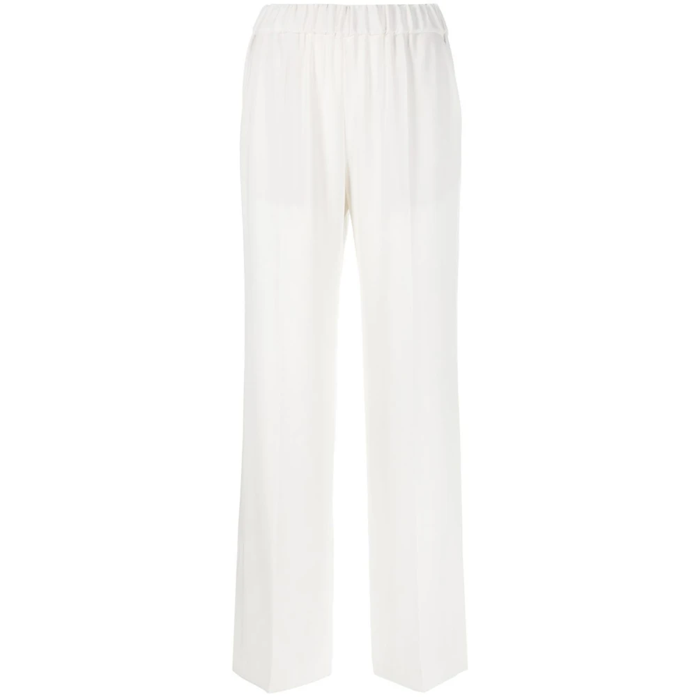 Alberto Biani Witte Wijde Pijp Broek met Hoge Taille White Dames