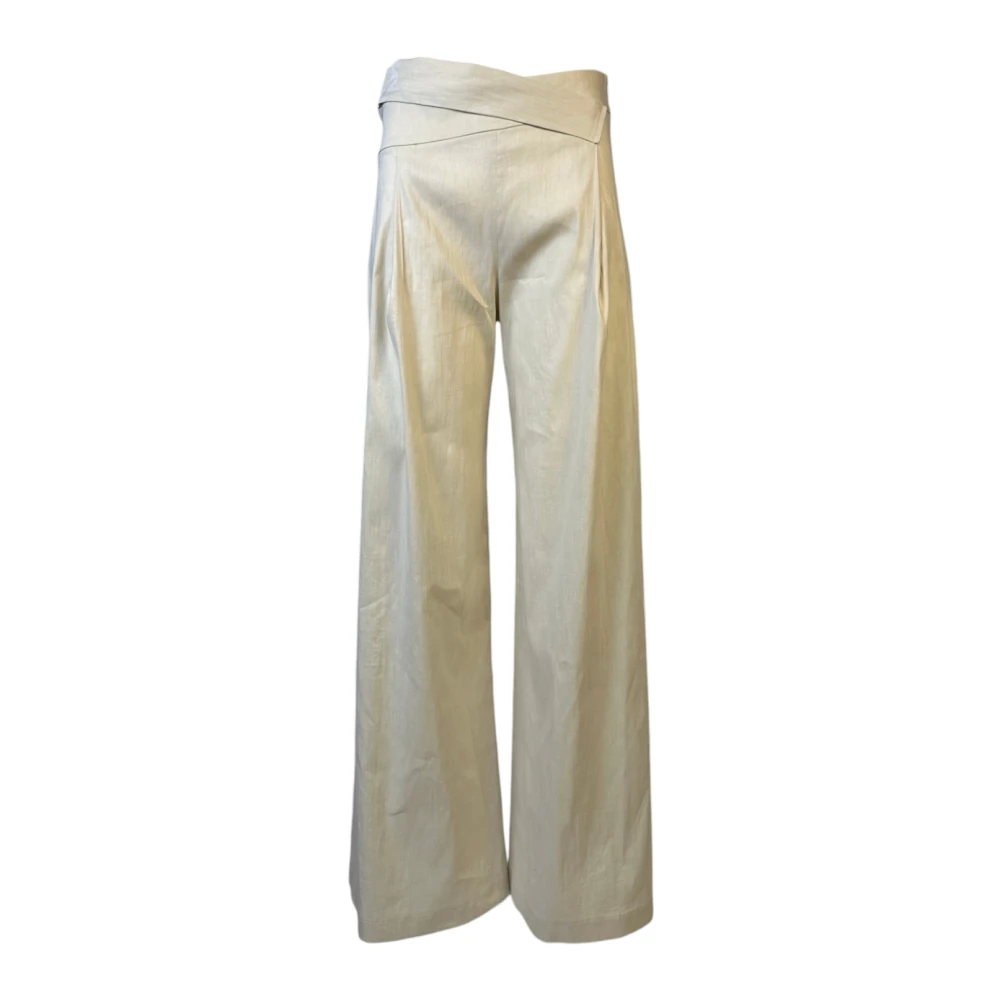 D.Exterior Linnen Broek in Palazzo Stijl Beige Dames