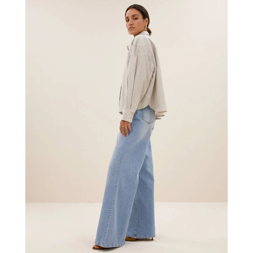By-Bar Lurex Streep Lange Mouw Blouse Blue Dames
