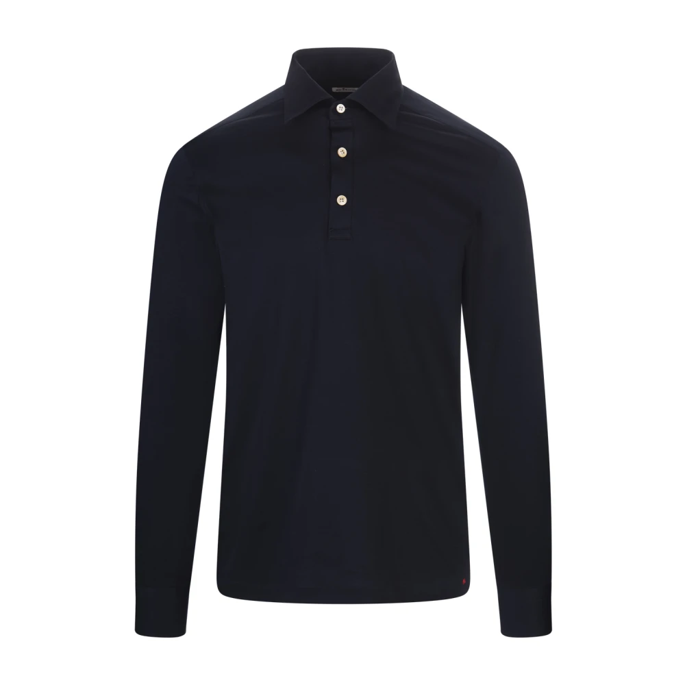 Kiton Blauw Polo Shirt Katoen Jersey Blue Heren