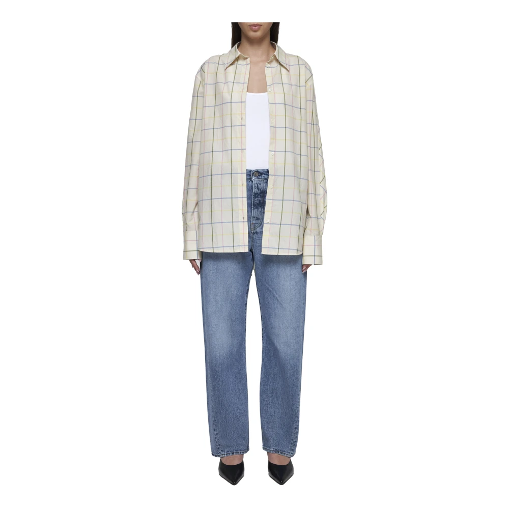 TotêMe Geruite Print Kimono Mouw Shirt Beige Dames