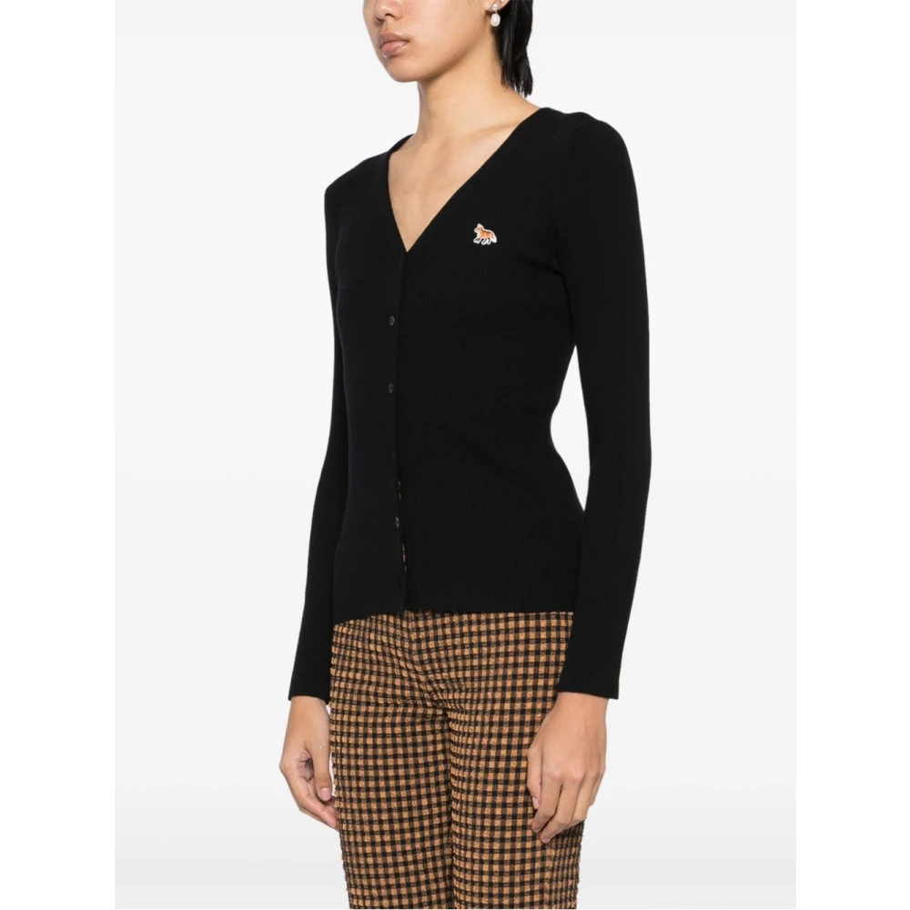 Maison Kitsuné Zwarte Fijn Geribbelde Vest Gebreide Kleding Black Dames