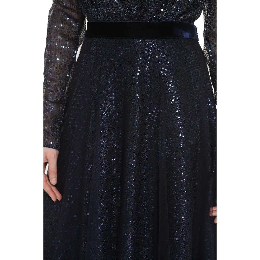 Talbot Runhof Sprankelende Tule Rok met Fluweel Taille Blue Dames