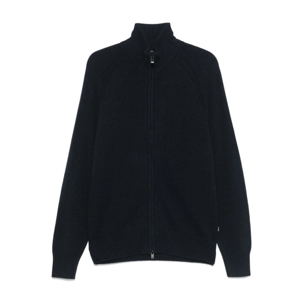Hugo Boss Blauwe Cashmere Zip Trui Blue Heren