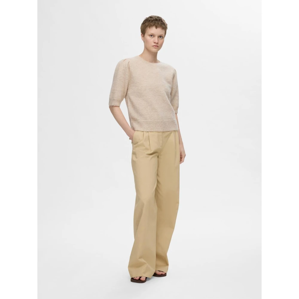 Selected Femme Open Back Knit O-Neck Sweater Beige Dames