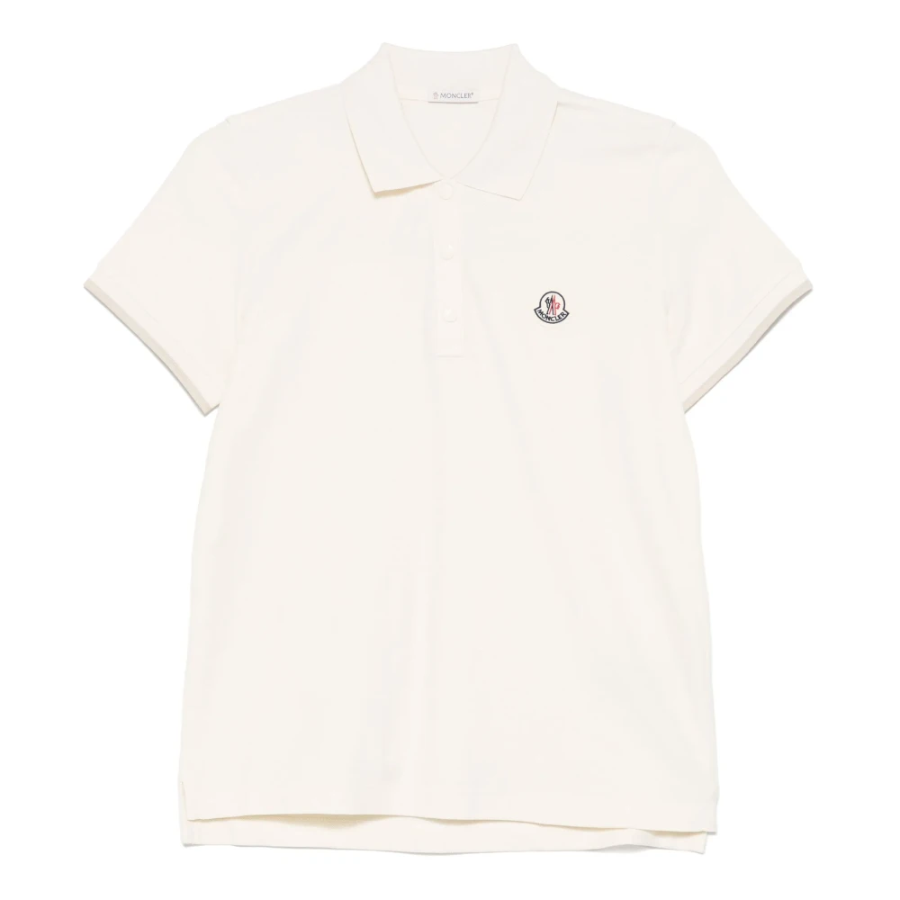 Moncler Women's White Logo Patch Cotton Piquet Polo Shirt