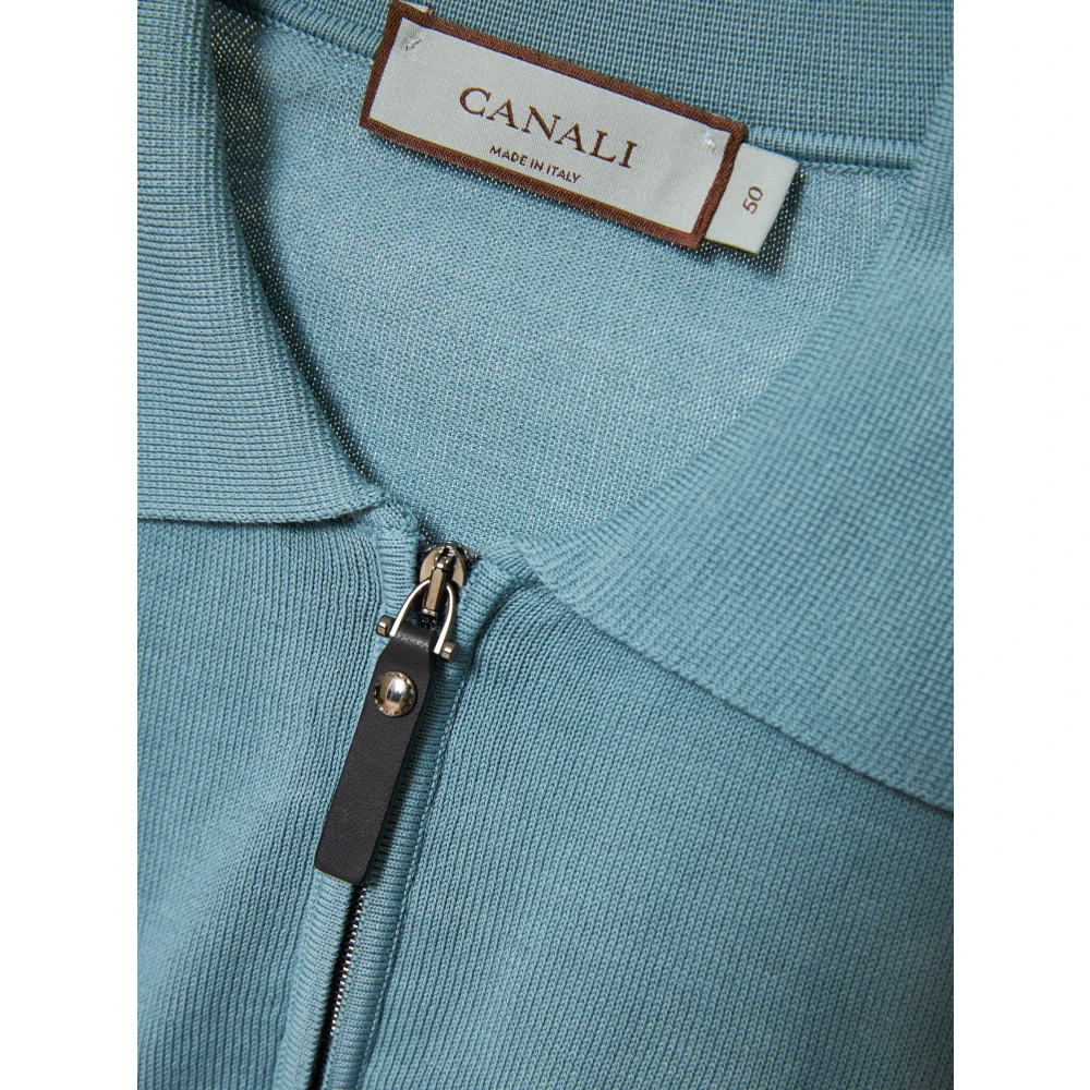 Canali Ritssluiting Polo Shirt in Katoen Blue Heren