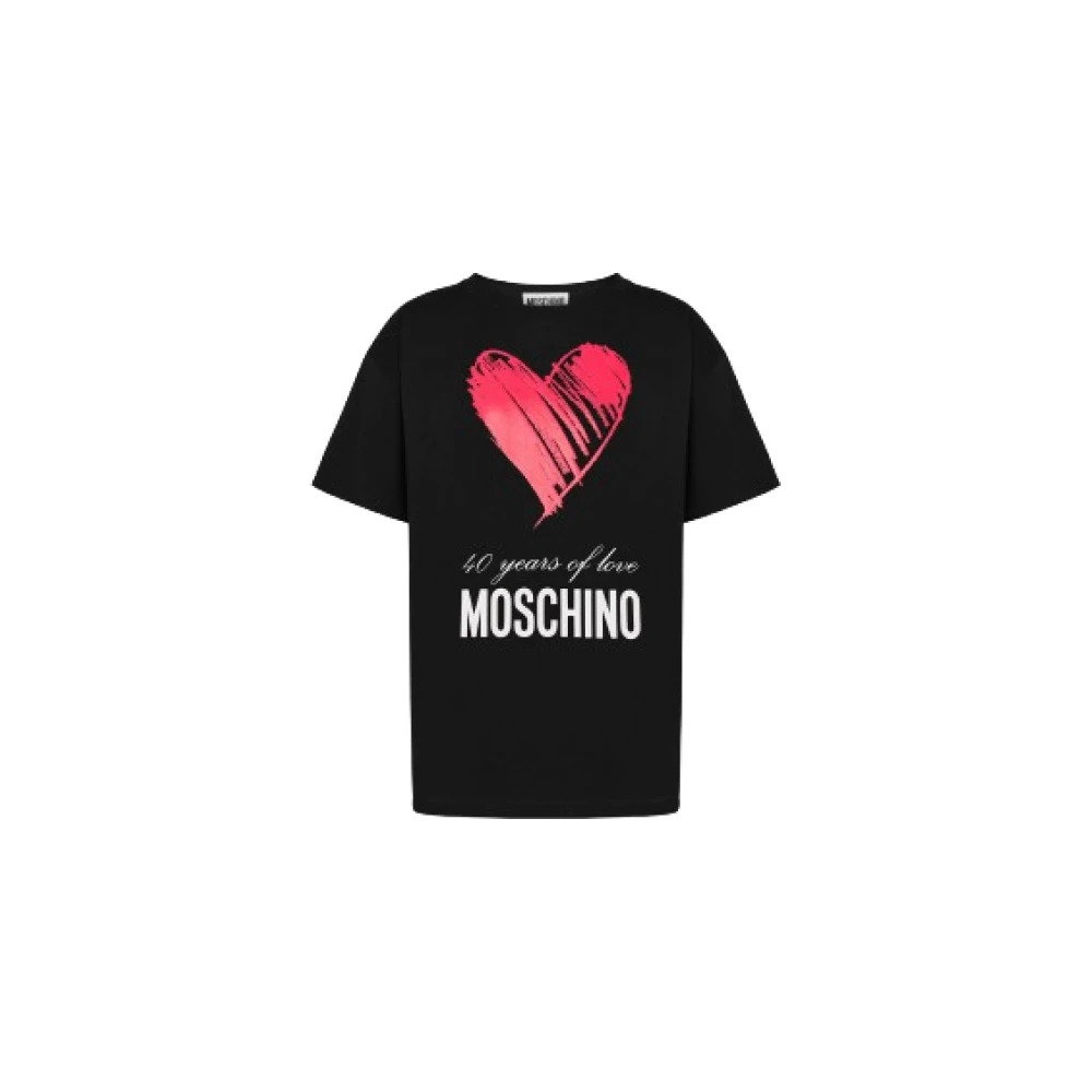 Moschino Zwarte T-shirts en Polos met Rood Hartprint Black Dames