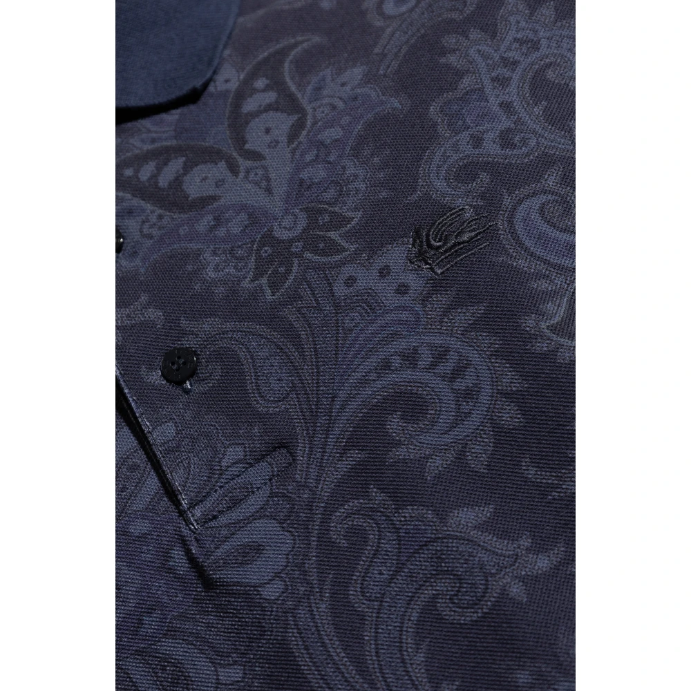 ETRO Katoenen polo met decoratief patroon Blue Heren