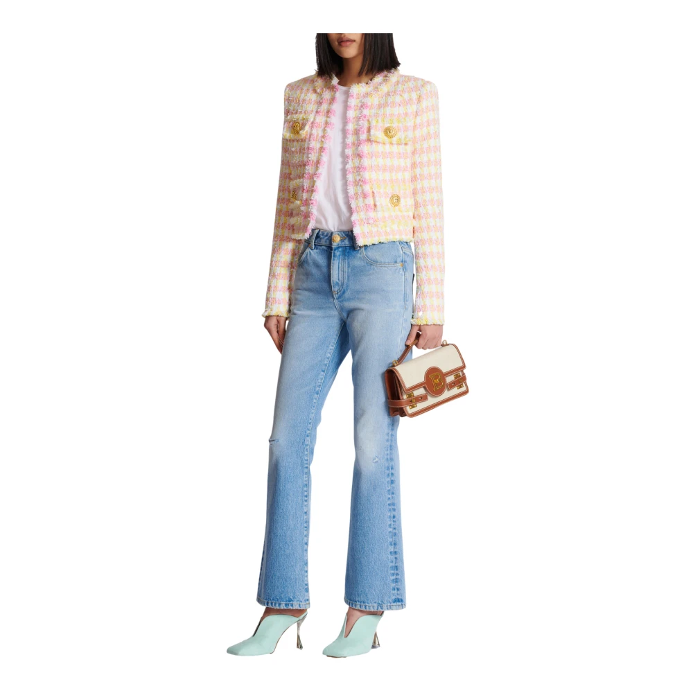 Balmain B-Buzz 24 canvas en leren tas Beige Dames