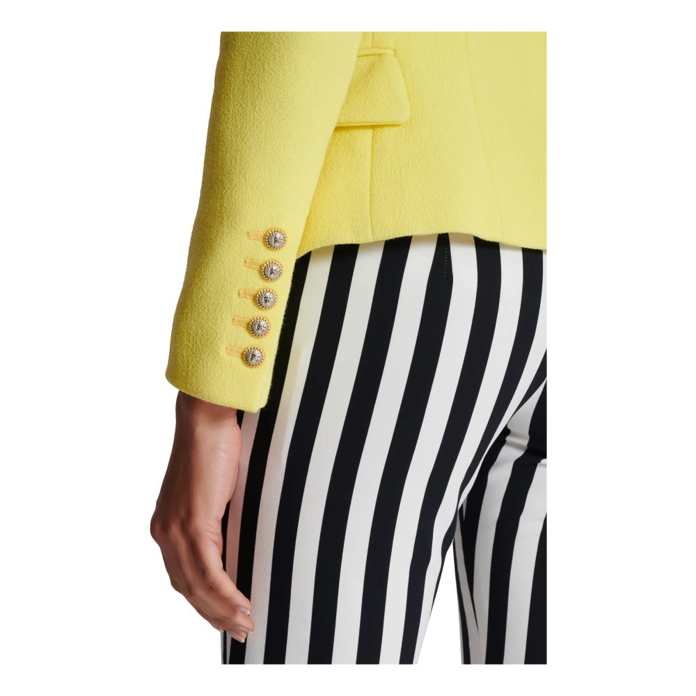 Balmain 6-knoops dubbele crêpe tweekleurige jas Yellow Dames