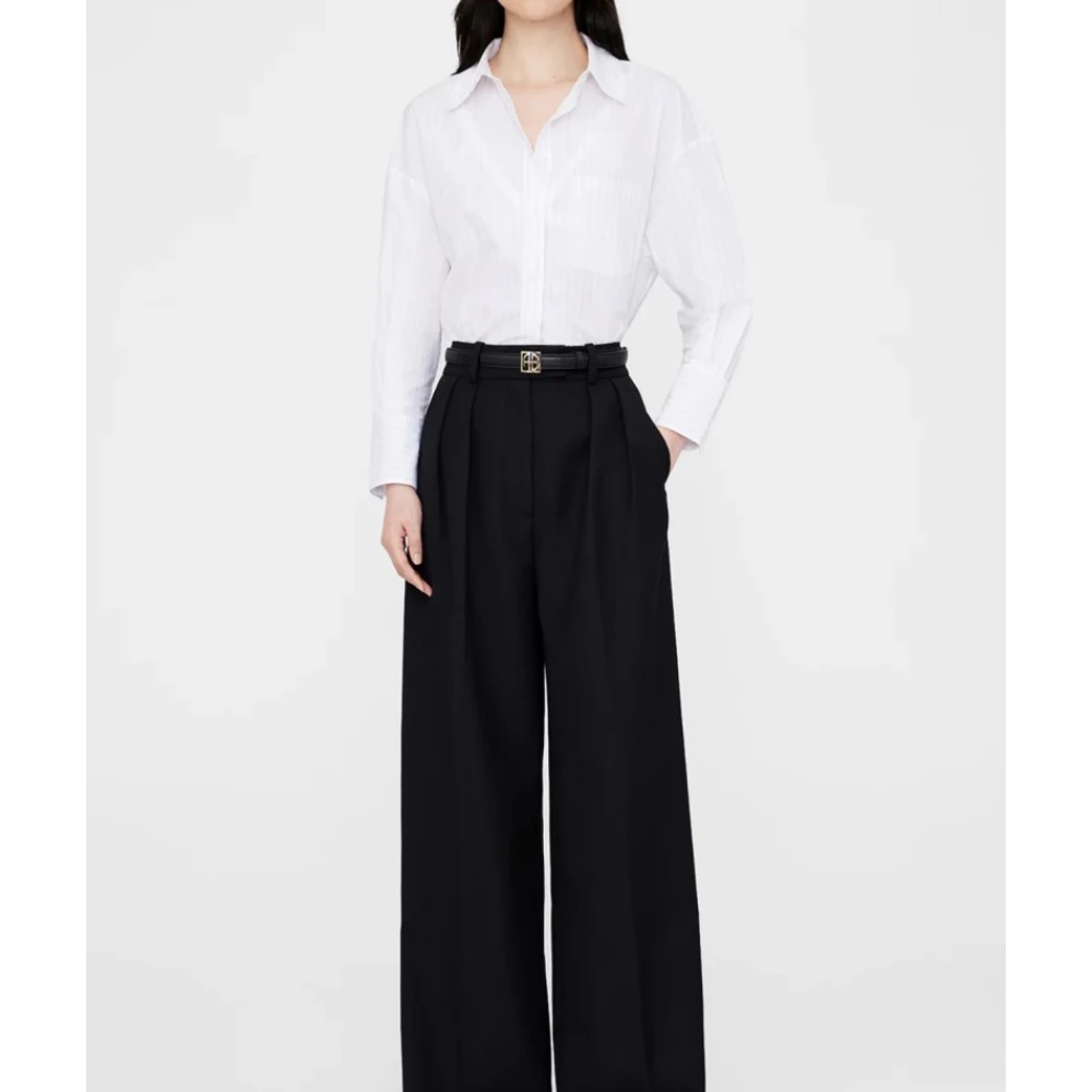 Anine Bing Gestreepte Shirt met Knoopsluiting White Dames