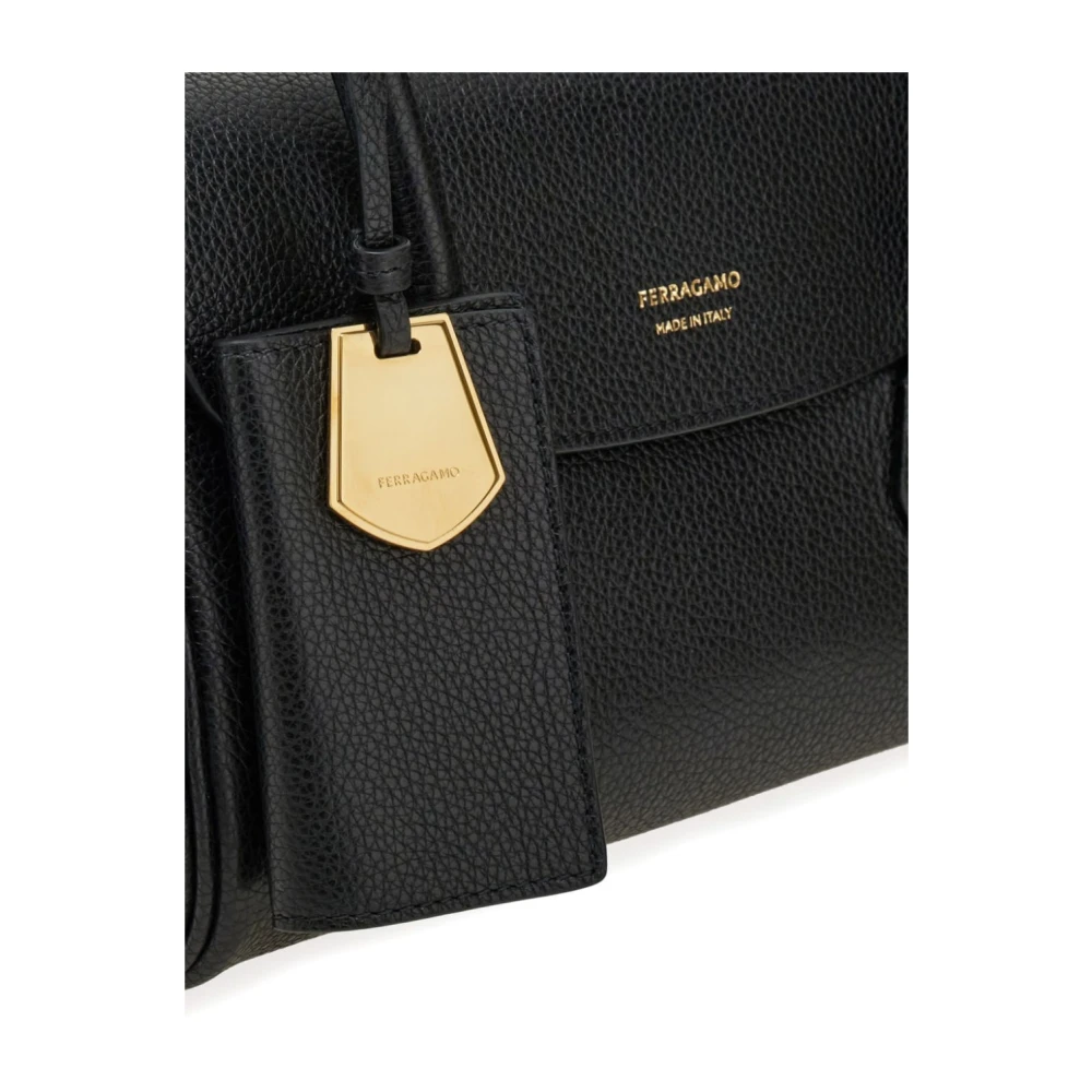 Salvatore Ferragamo Zwarte Leren Schoudertas Black Dames