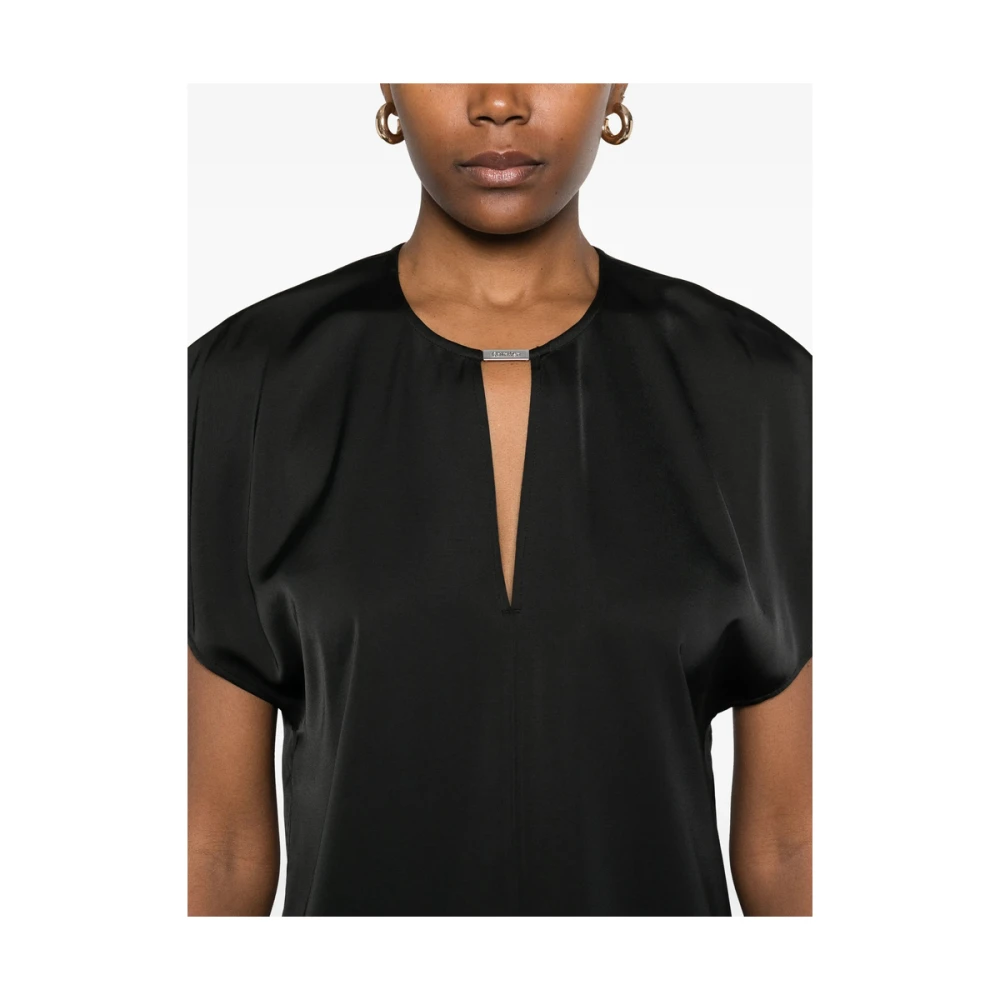 Calvin Klein Zwarte V-hals Cap Mouw Shirt Black Dames