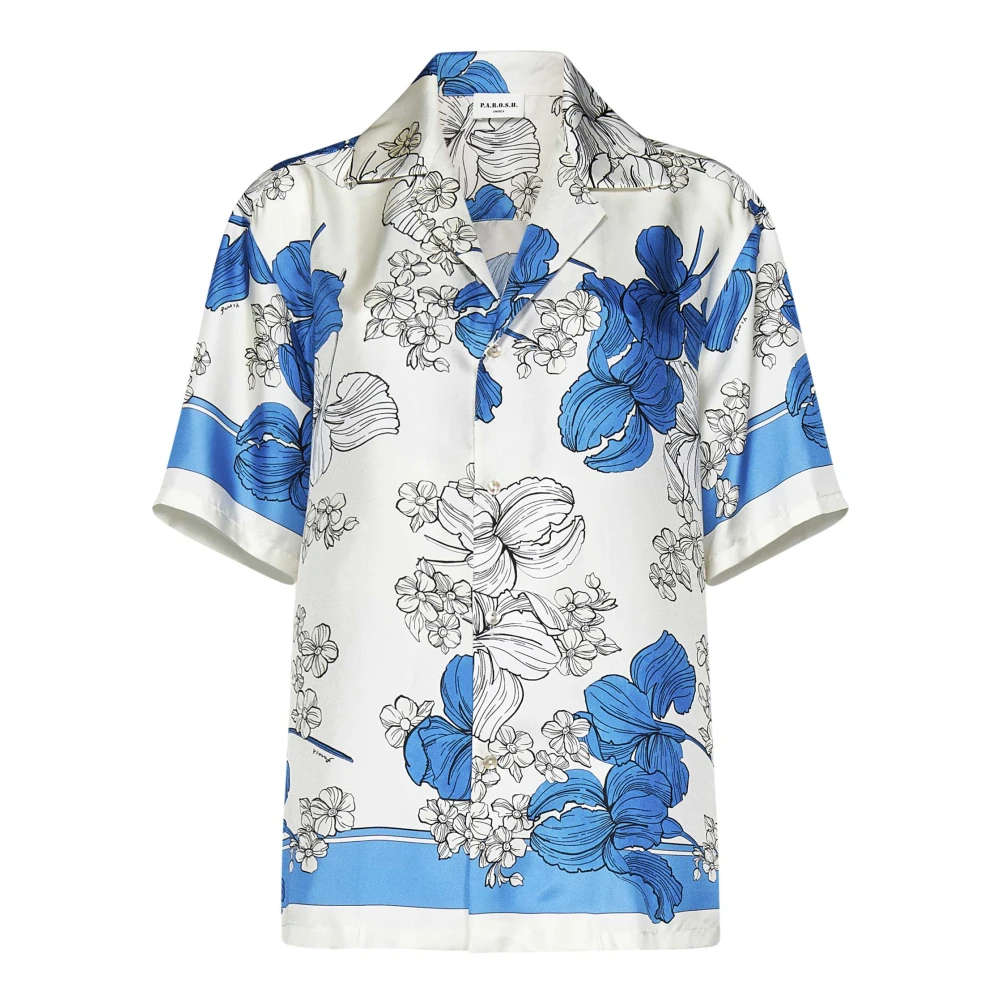 P.a.r.o.s.h. Blauwe Bloemenprint Zijden Bowling Shirt Multicolor Dames