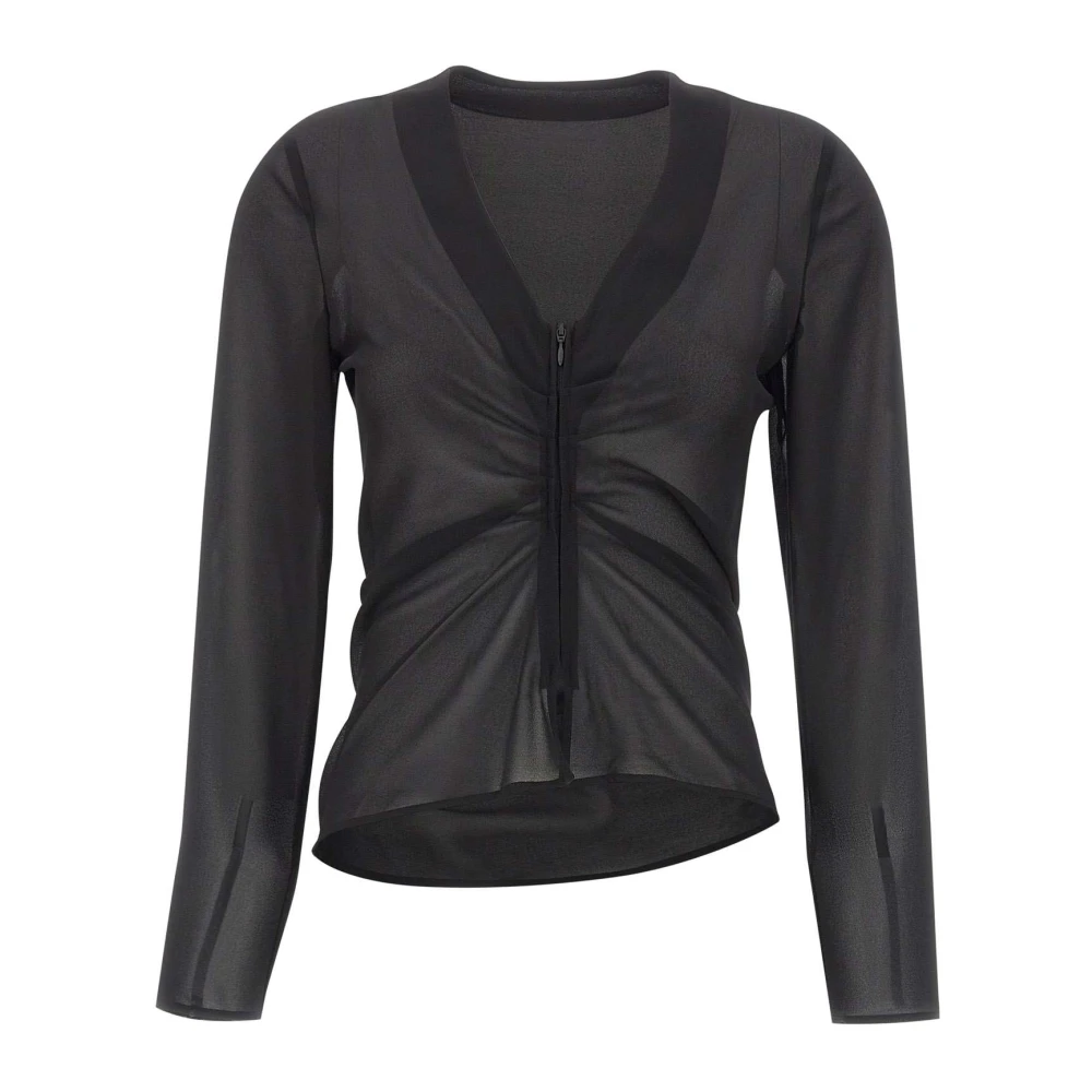 Mm6 Maison Margiela Black Blouses, Female, S, Sheer Asymmetric Zip Blouse
