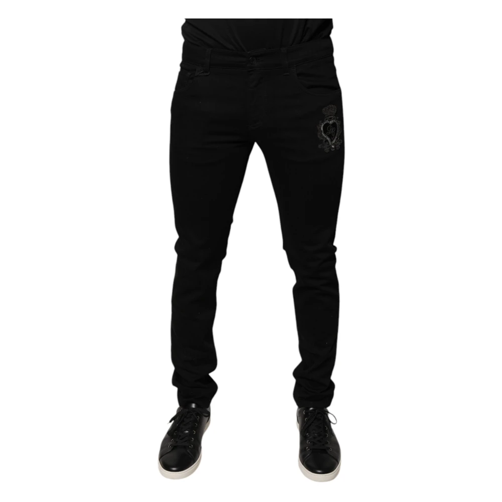 Dolce & Gabbana Men's Black Crown Logo Skinny Denim Jeans