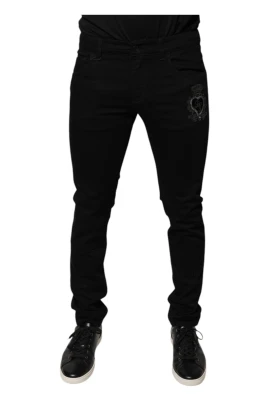 Svart Crown Logo Skinny Denim Jeans