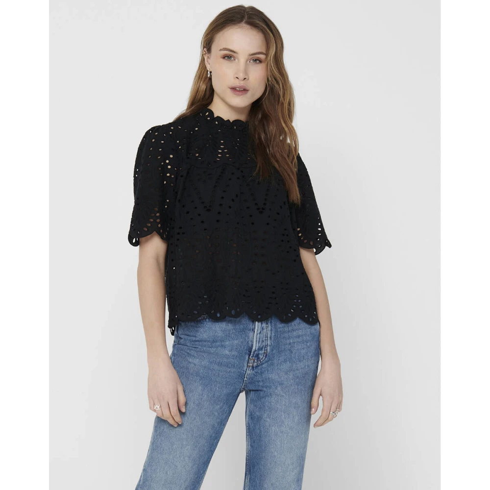 Only Anglaise Top Geweven T-shirt Black Dames