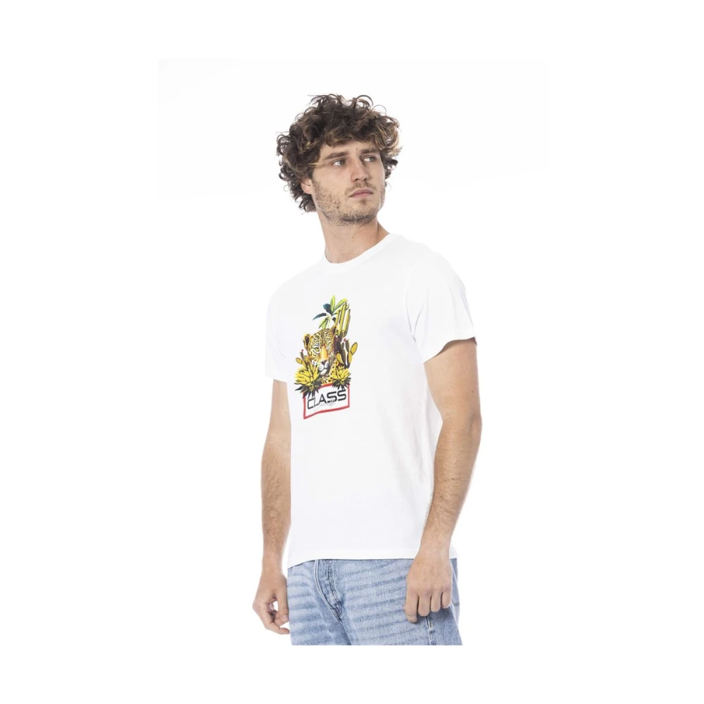 Cavalli Class Logo Print Ronde Hals T-Shirt White Heren