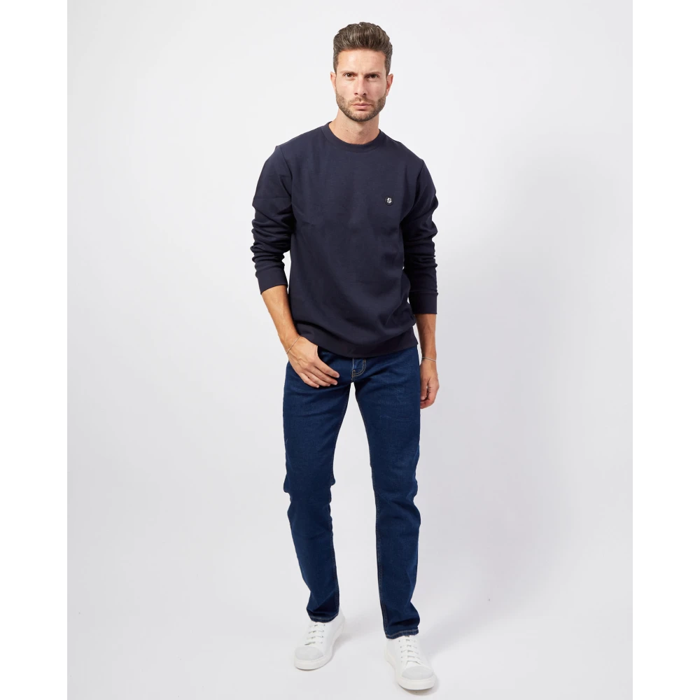 Hugo Boss Blauwe Katoenen Trui met Ronde Hals Blue Heren