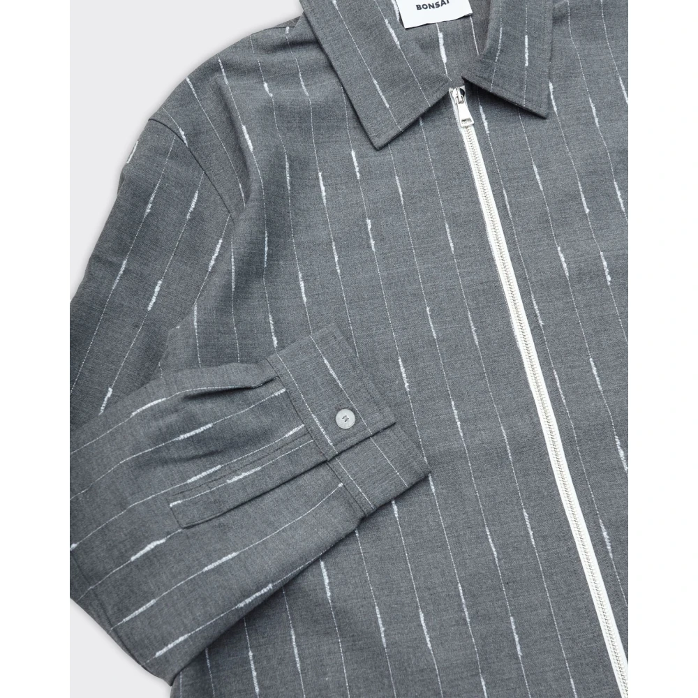 Bonsai Grijze Oversized Pinstripe Zip Shirt Gray Heren
