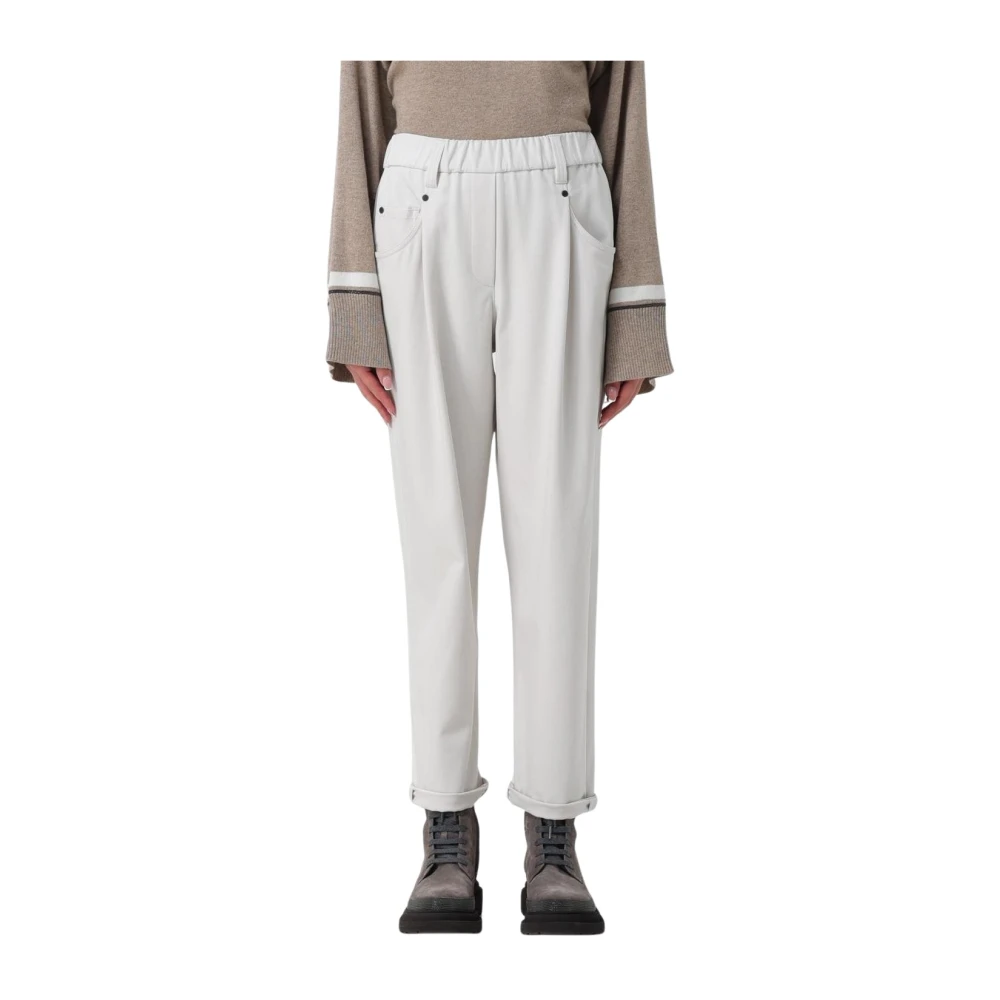 Brunello Cucinelli Women's Beige Straight Trousers