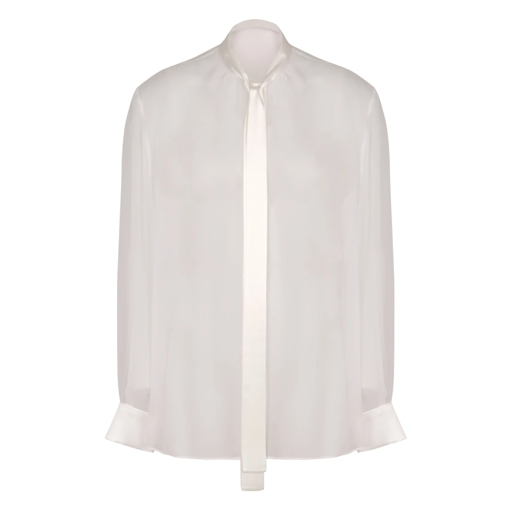 Dolce & Gabbana White Shirts, Female, M, Silk Bow Collar Shirt