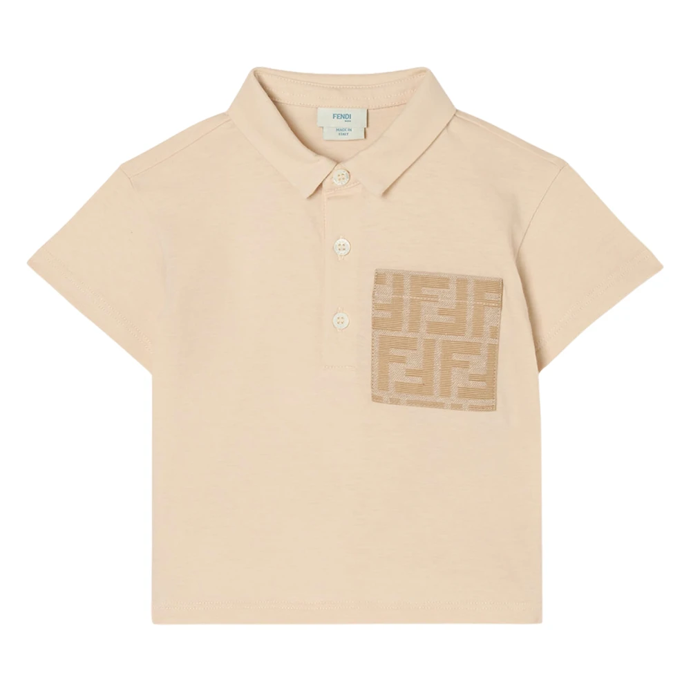 Fendi , Kids Short Sleeve T-Shirts, Unisex, Beige, 3 Y, Ff Pocket Polo Shirt