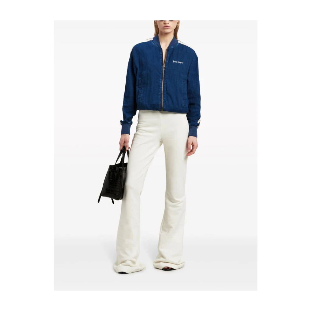 Palm Angels Blauwe Chambray Bomberjack Blue Dames