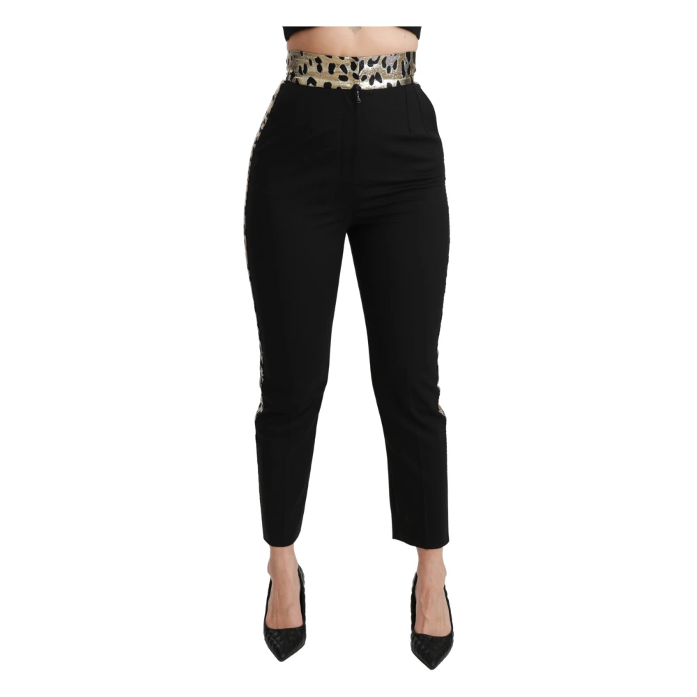 Dolce & Gabbana Women's Black Leopard Jacquard High Waist Pants