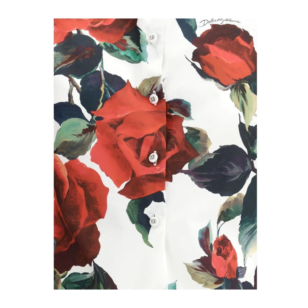 Dolce & Gabbana Bloemenprint Asymmetrische Shirt met Klassieke Kraag Multicolor Dames